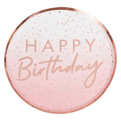 Rose Gold Ombre Paper Happy Birthday Plates