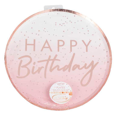 Rose Gold Ombre Paper Happy Birthday Plates