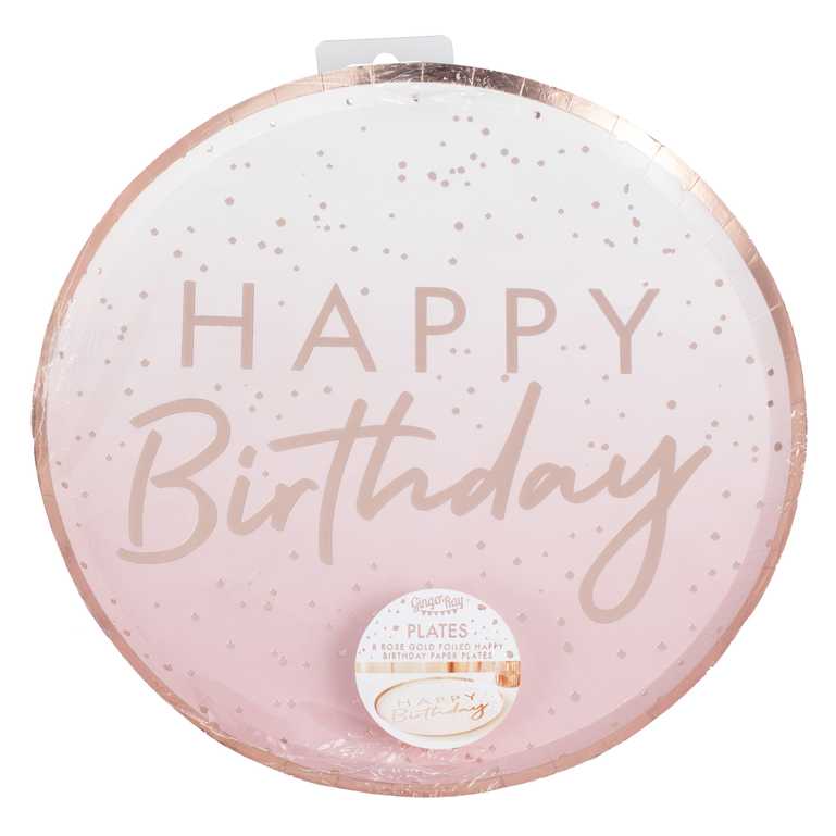 Rose Gold Ombre Paper Happy Birthday Plates