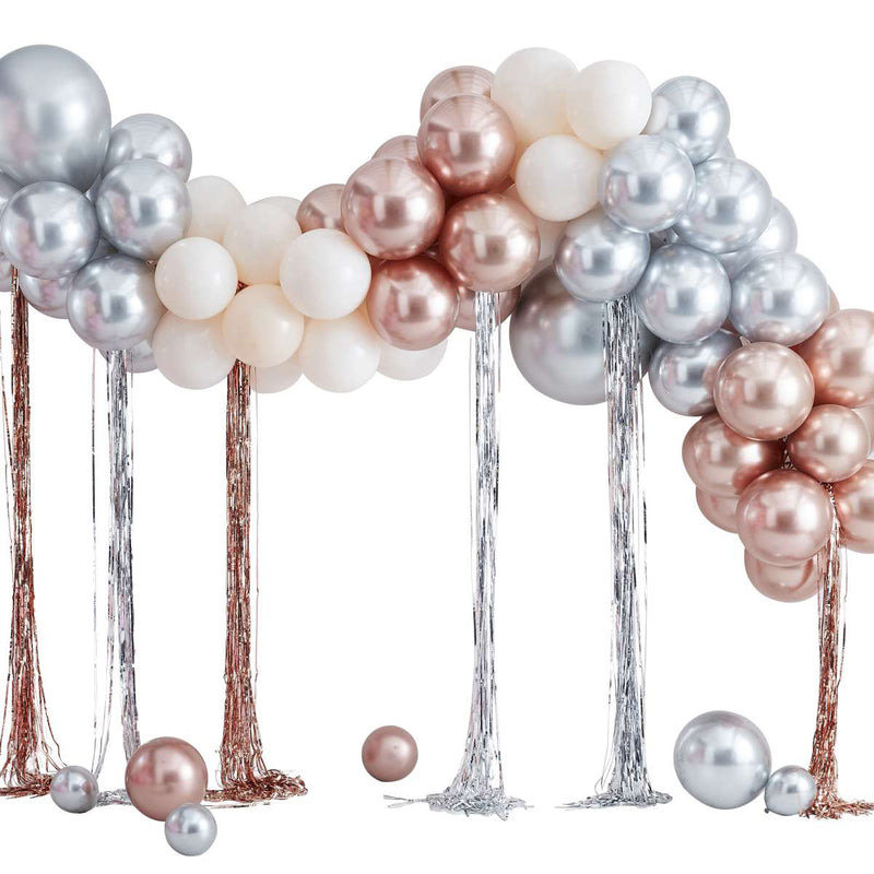 Mixed Metallics Balloon Arch With Streamers | Boutique Ballooons