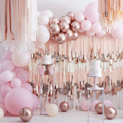 Mixed Metallics Balloon Arch With Streamers | Boutique Ballooons