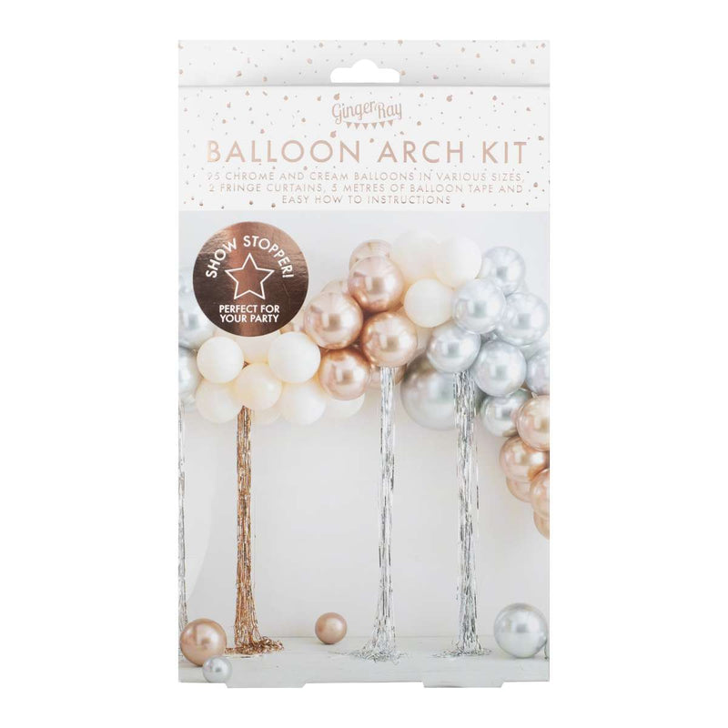 Mixed Metallics Balloon Arch With Streamers | Boutique Ballooons