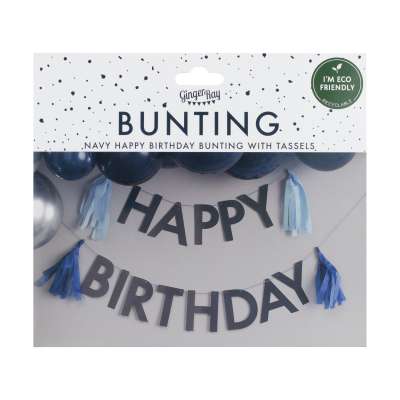 Bunting - Happy Birthday with Tassels - Blue | Boutique Ballooons