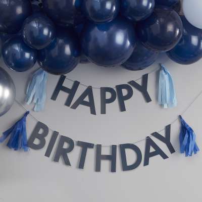 Bunting - Happy Birthday with Tassels - Blue | Boutique Ballooons