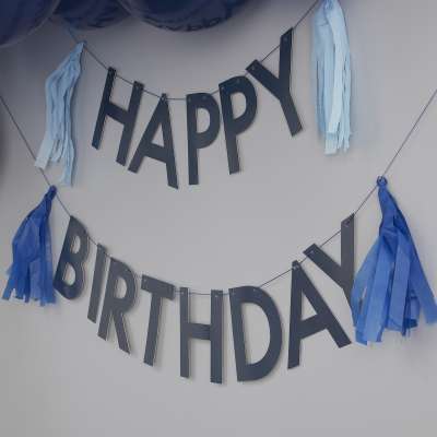 Bunting - Happy Birthday with Tassels - Blue | Boutique Ballooons