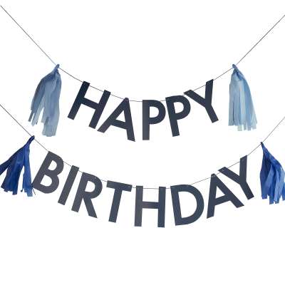 Bunting - Happy Birthday with Tassels - Blue | Boutique Ballooons