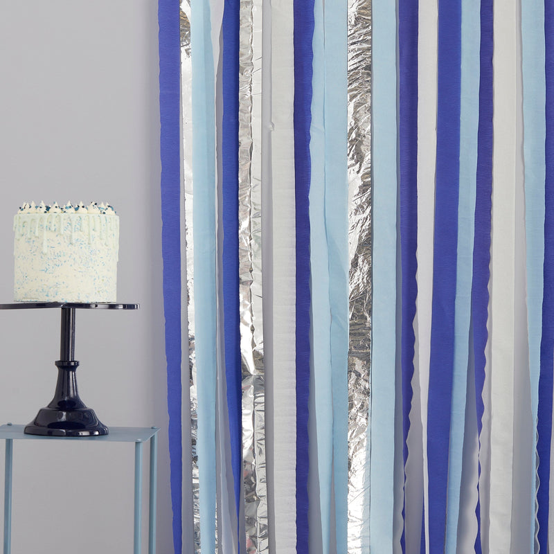Blue and Silver Streamer Backdrop | Boutique Ballooons