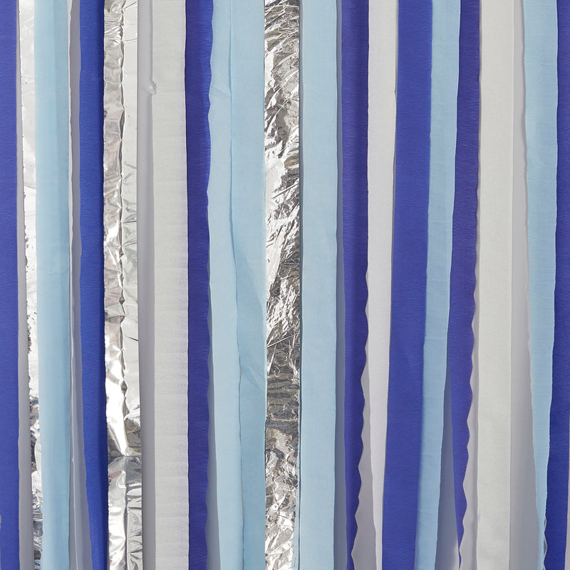 Blue and Silver Streamer Backdrop | Boutique Ballooons