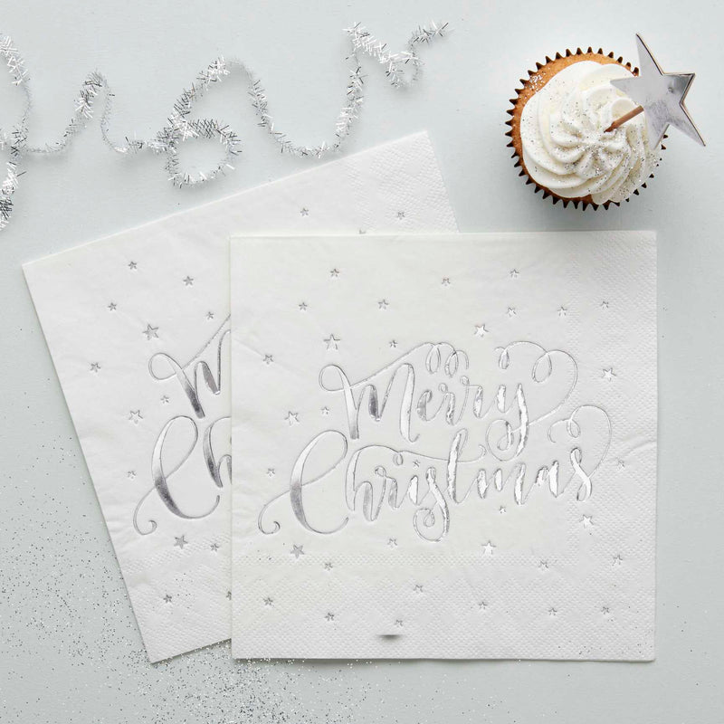 Silver Foiled Merry Christmas Napkins
