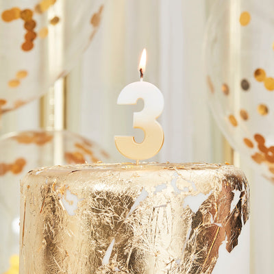 Gold Ombre 3 Number Birthday Candle | Boutique Ballooons
