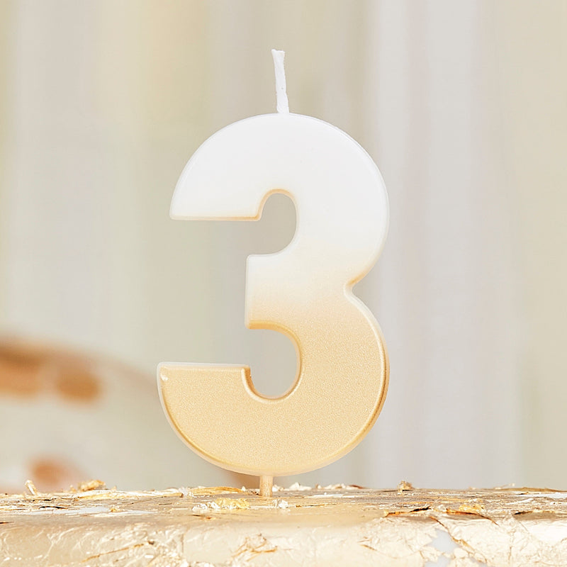 Gold Ombre 3 Number Birthday Candle | Boutique Ballooons