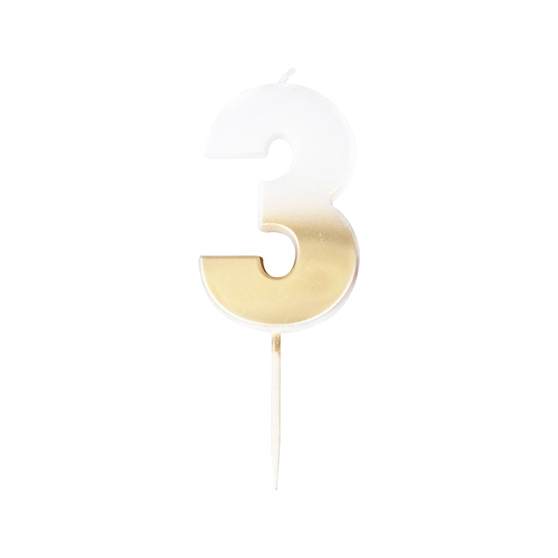 Gold Ombre 3 Number Birthday Candle | Boutique Ballooons
