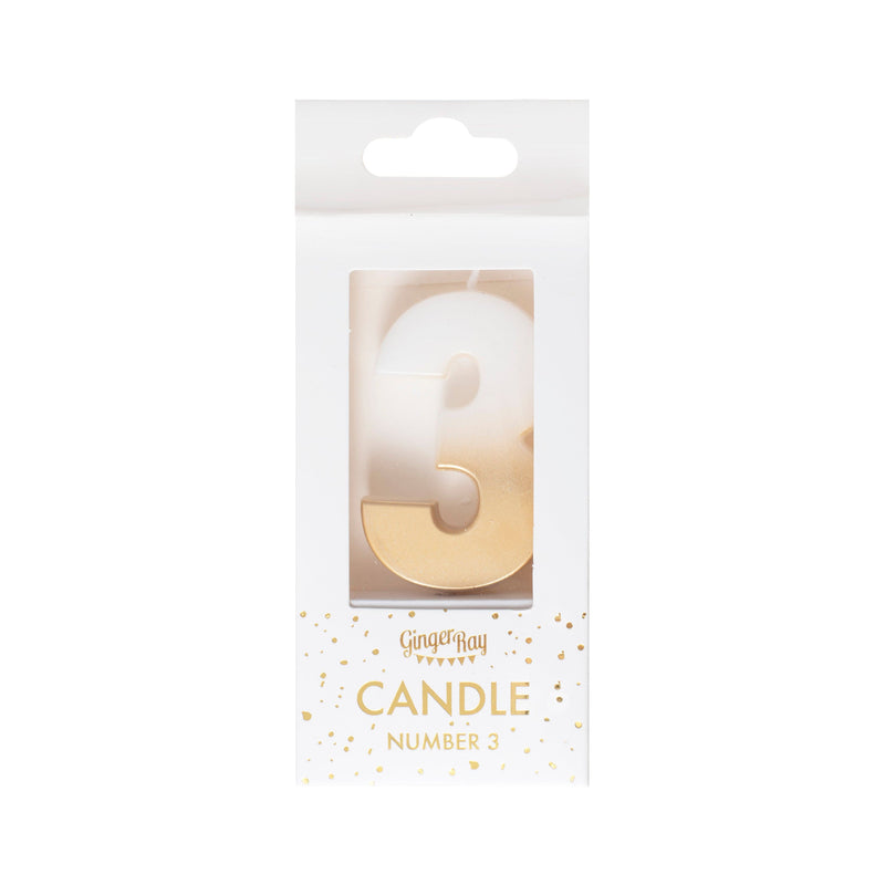 Gold Ombre 3 Number Birthday Candle | Boutique Ballooons