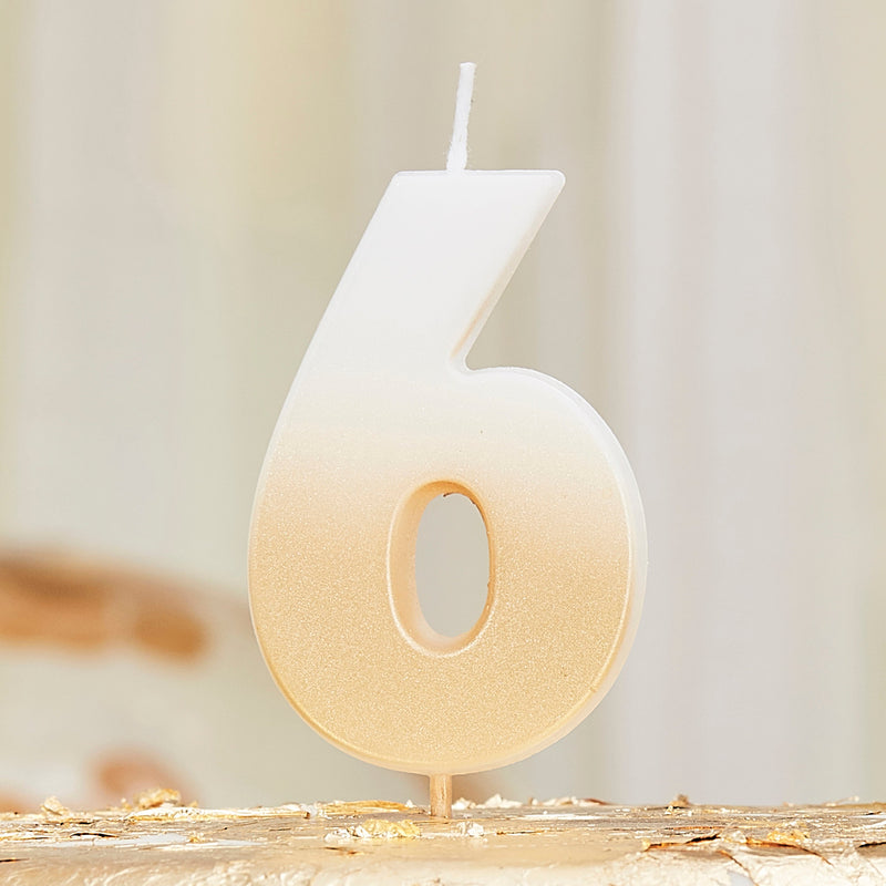 Gold Ombre 6 Number Birthday Candle | Boutique Ballooons