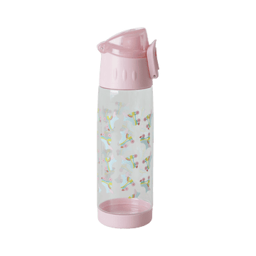Plastic Drinking Bottle - Soft Pink - Roller Skate Print