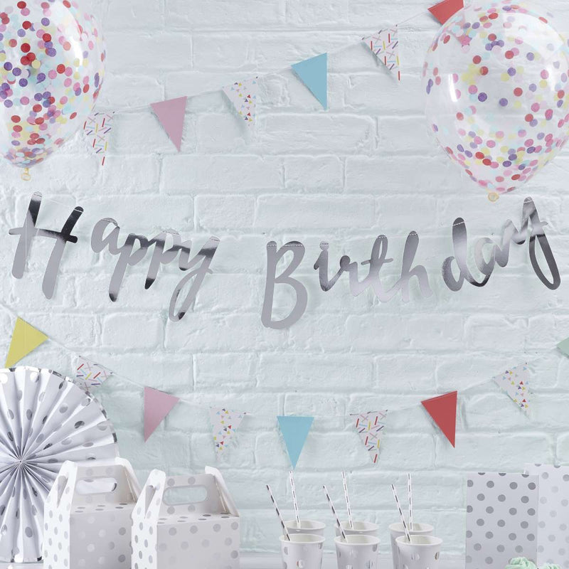 Silver Happy Birthday Bunting Banner
