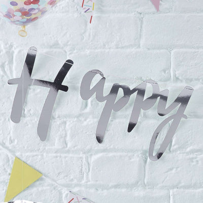 Silver Happy Birthday Bunting Banner