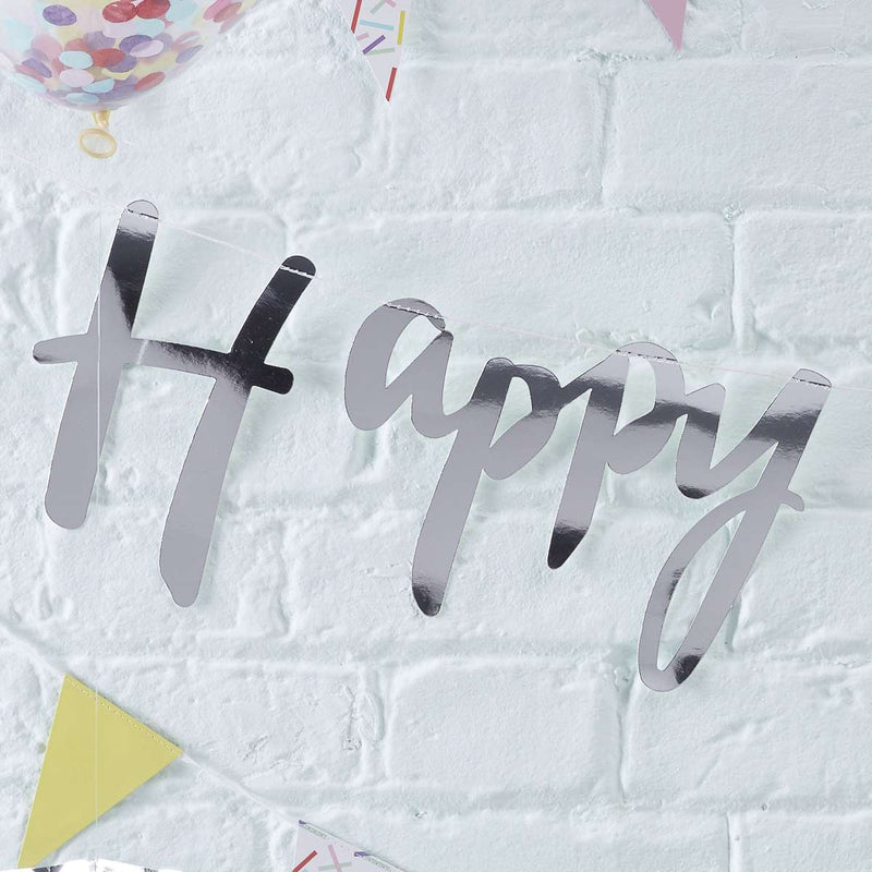 Silver Happy Birthday Bunting Banner