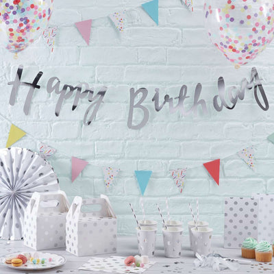 Silver Happy Birthday Bunting Banner