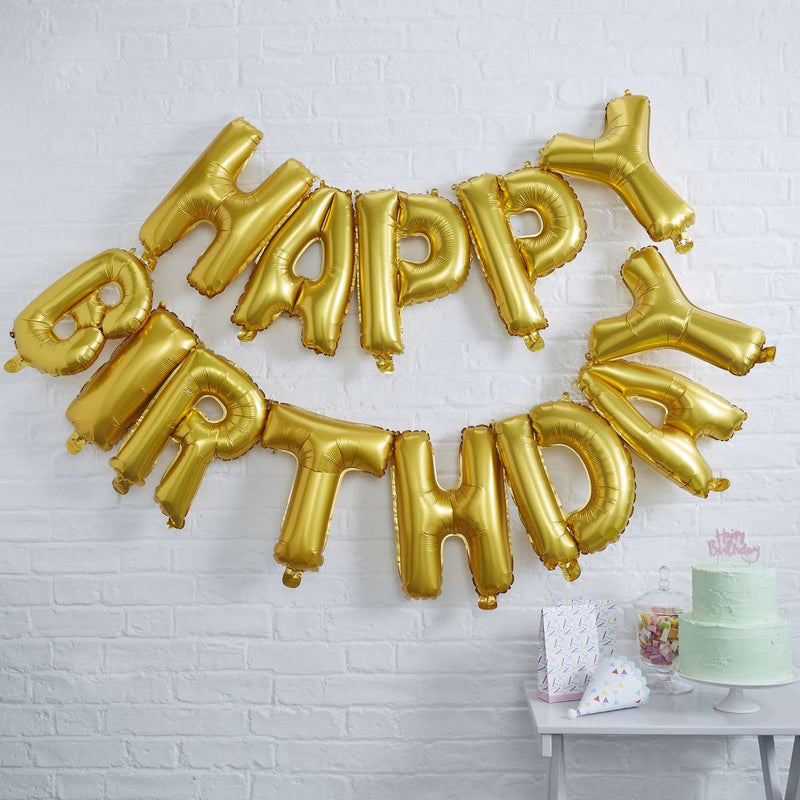 Gold Happy Birthday Foil Balloon Bunting - Pick and Mix | Boutique Ballooons
