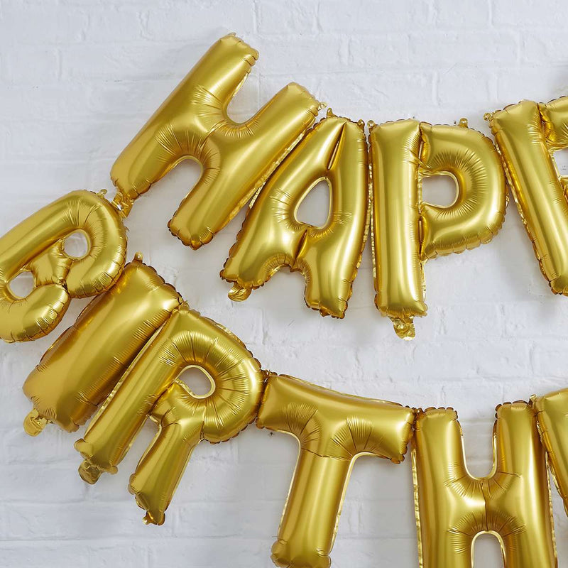 Gold Happy Birthday Foil Balloon Bunting - Pick and Mix | Boutique Ballooons