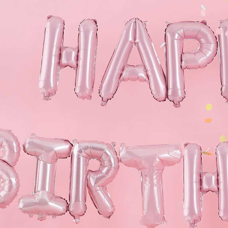 Matte Pink Happy Birthday Bunting Balloons
