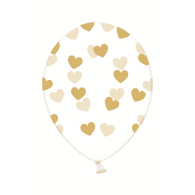 6 Motivballons - Clear, Hearts, Gold | Boutique Ballooons