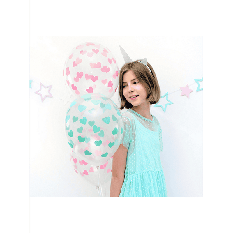 6 Motivballons - Clear, Hearts, Mint | Boutique Ballooons