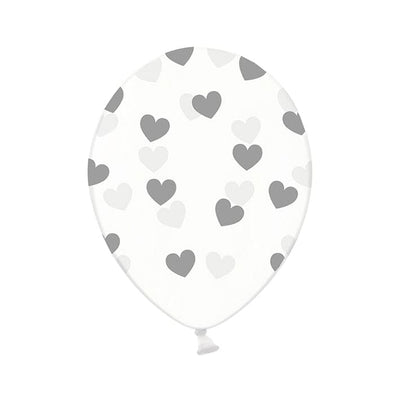 6 Motivballons - Clear, Hearts, Silber | Boutique Ballooons
