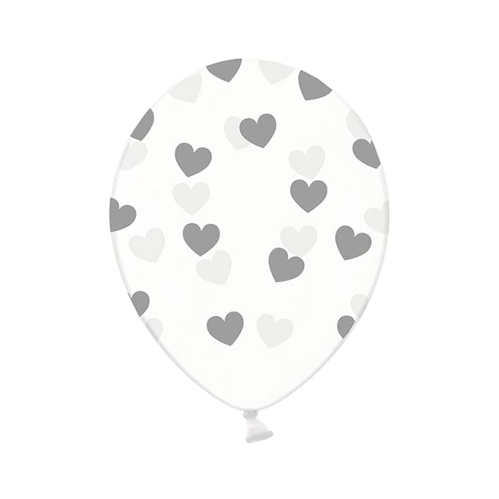 6 Motivballons - Clear, Hearts, Silber | Boutique Ballooons
