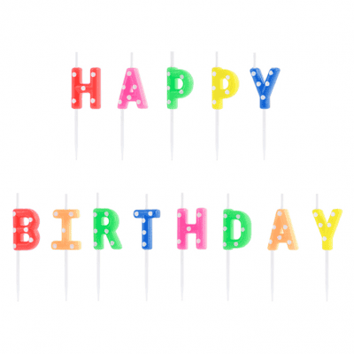 13 Kuchenkerzen - Happy Birthday - Bunt