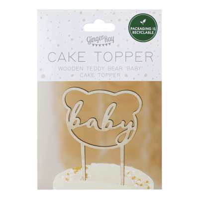 Wooden Teddy Bear Baby Shower Cake Topper