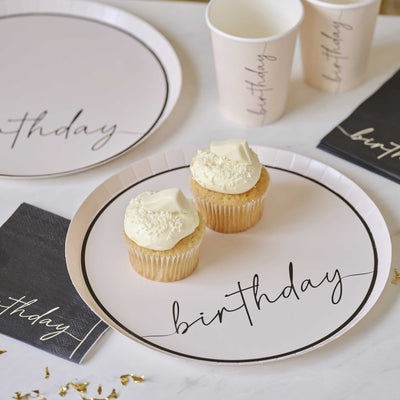 Nude and Black Happy Birthday Paper Party Plates | Boutique Ballooons