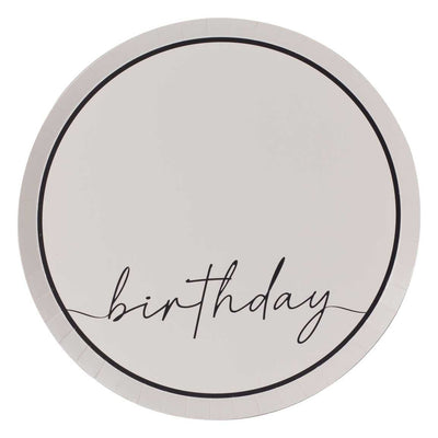 Nude and Black Happy Birthday Paper Party Plates | Boutique Ballooons