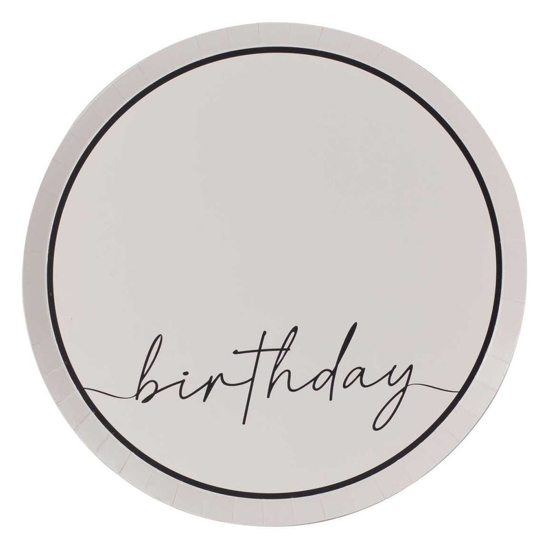 Nude and Black Happy Birthday Paper Party Plates | Boutique Ballooons