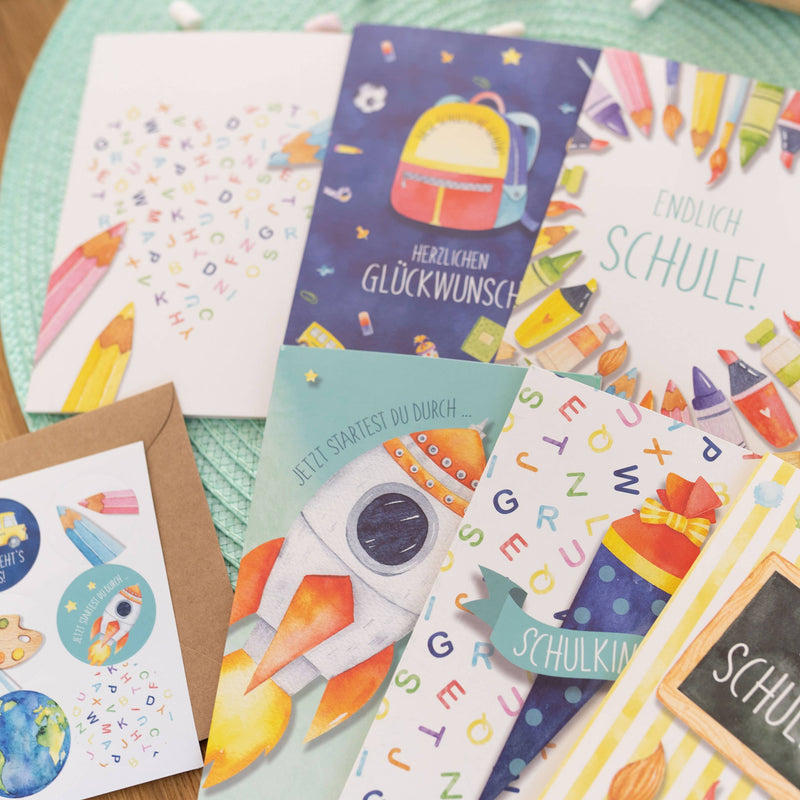 Papierdrachen - 6 Klappkarten zur Einschulung - Set 3