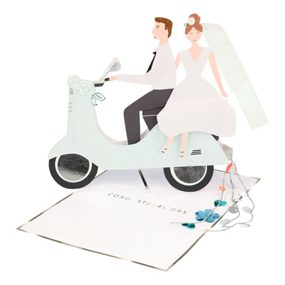 Scooter Couple Stand-Up Wedding Card | Boutique Ballooons