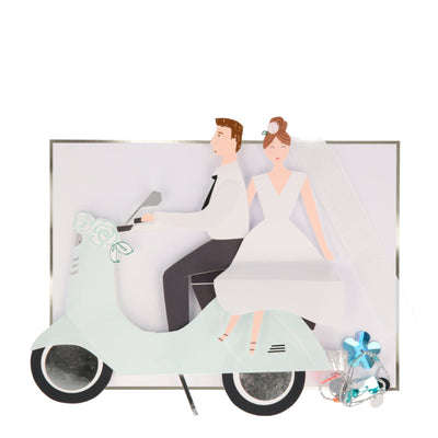 Scooter Couple Stand-Up Wedding Card | Boutique Ballooons