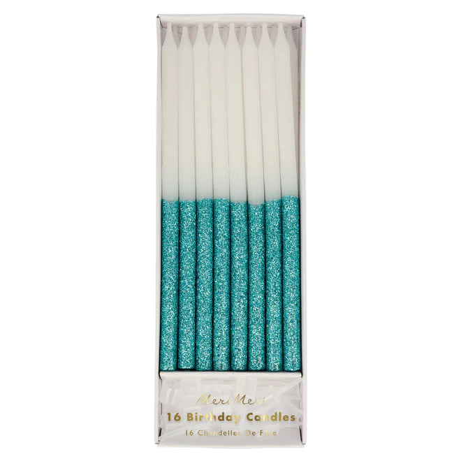 Blue Glitter Dipped Candles