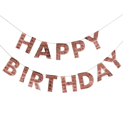 Happy Birthday Girlande mit Roségold-Fransen | Boutique Ballooons