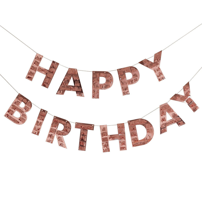 Happy Birthday Girlande mit Roségold-Fransen | Boutique Ballooons