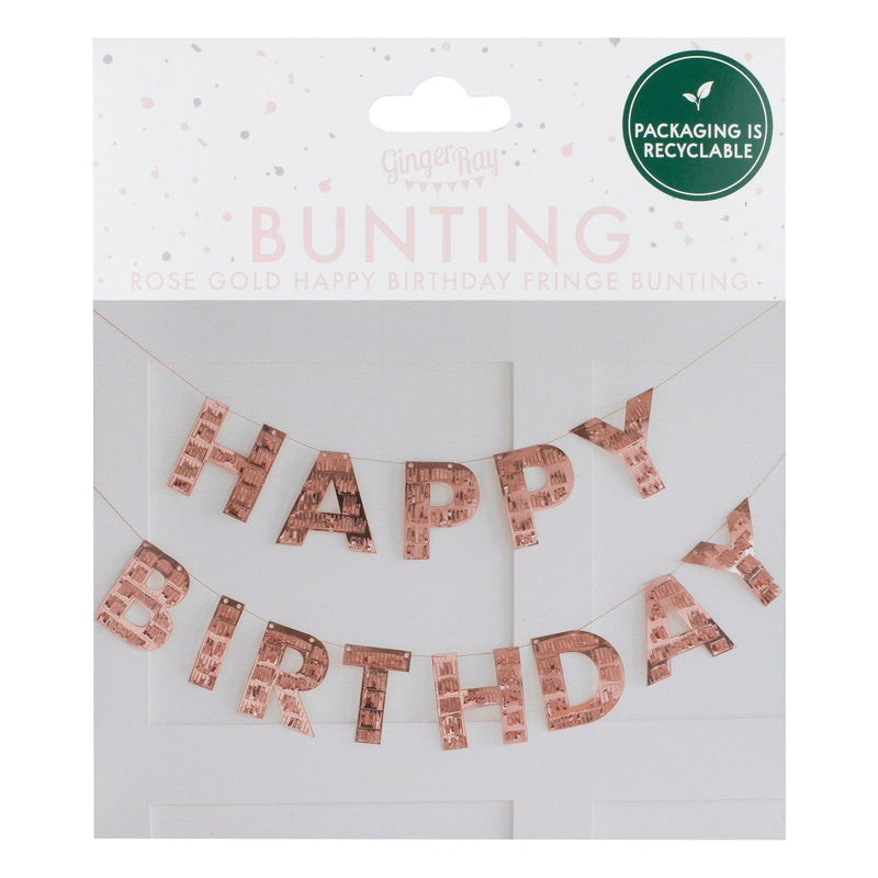 Happy Birthday Girlande mit Roségold-Fransen | Boutique Ballooons