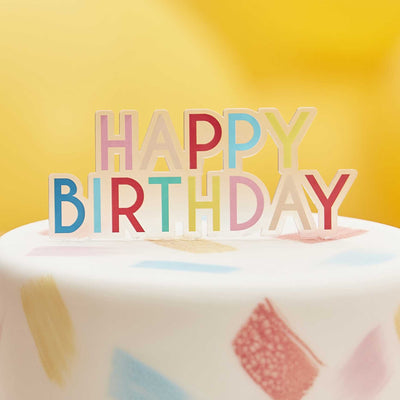 Rainbow Acrylic Happy Birthday Cake Topper | Boutique Ballooons