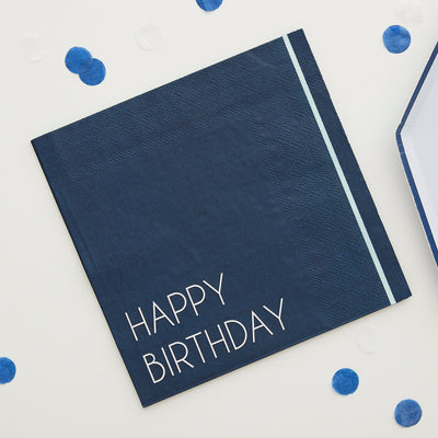Navy Happy Birthday Paper Napkins | Boutique Ballooons