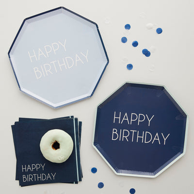 Navy & Blue Happy Birthday Paper Plates | Boutique Ballooons