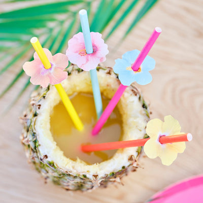 Hawaiian Paper Party Straws with Flower Toppers | Boutique Ballooons