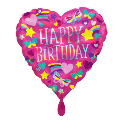 Iridescent HBD Rainbow Hearts - Boutique Ballooons