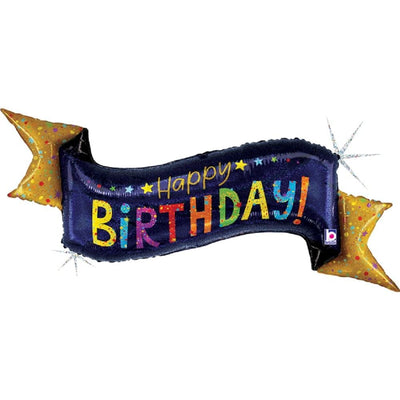 NAVY BIRTHDAY BANNER HOLOGRAPHIC XXL | Boutique Ballooons