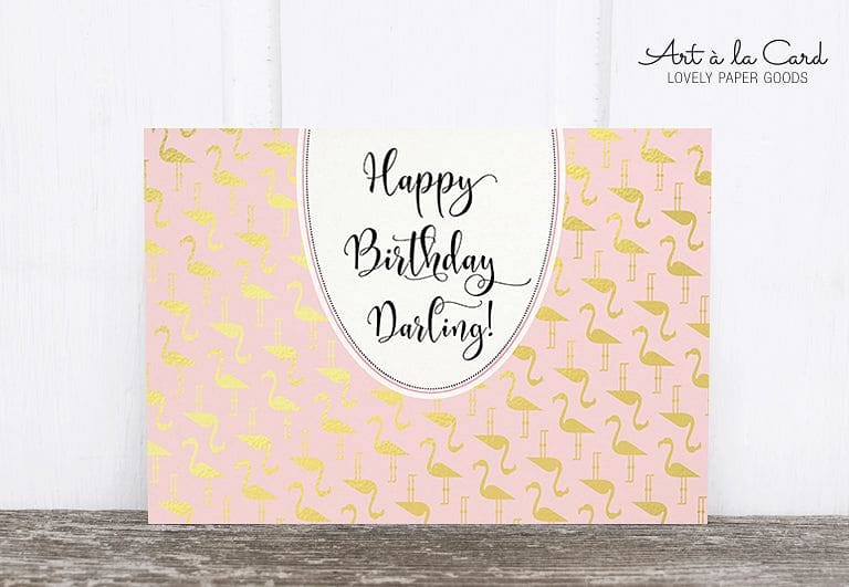 Holzschliff-Postkarte Happy Flamingos