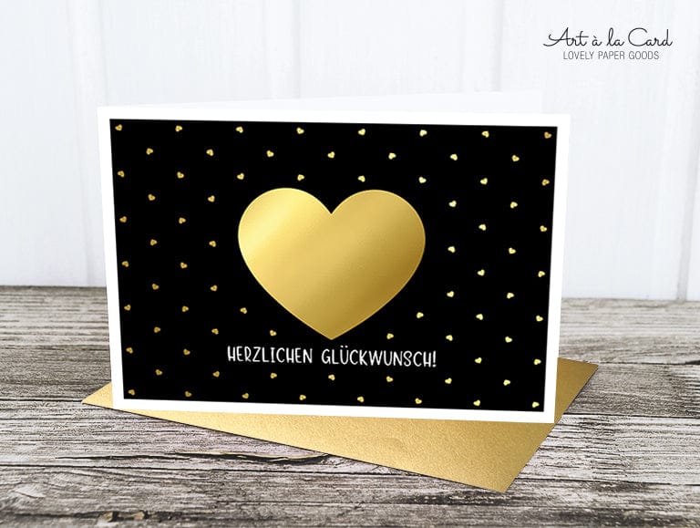 Herzlichen Glückwunsch Herz Gold